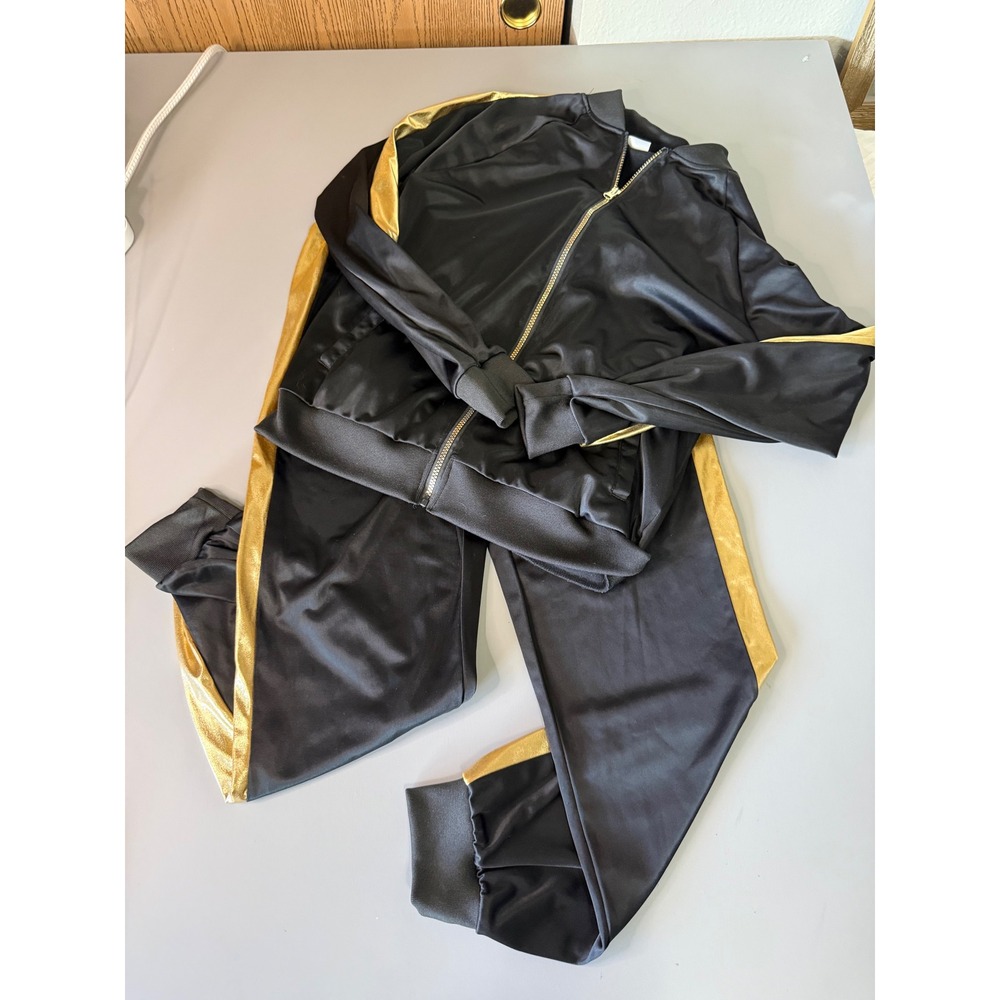 Spirit Michael Jackson Costume Black Gold Stripe Tracksuit Jacket Pants Mens M